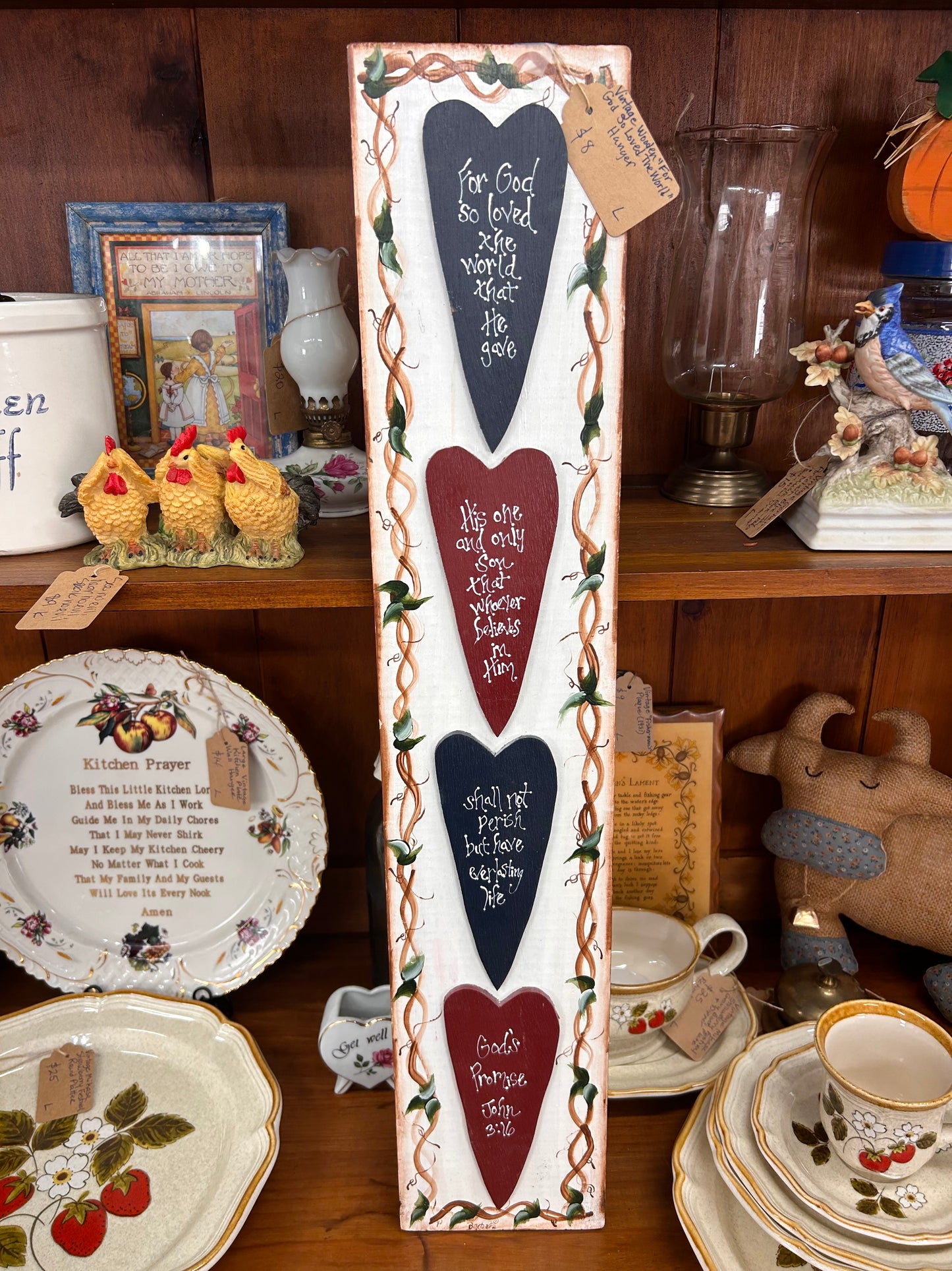 Vintage Wooden “For God So Loved The World” Wall Hanger - Local Pickup Only