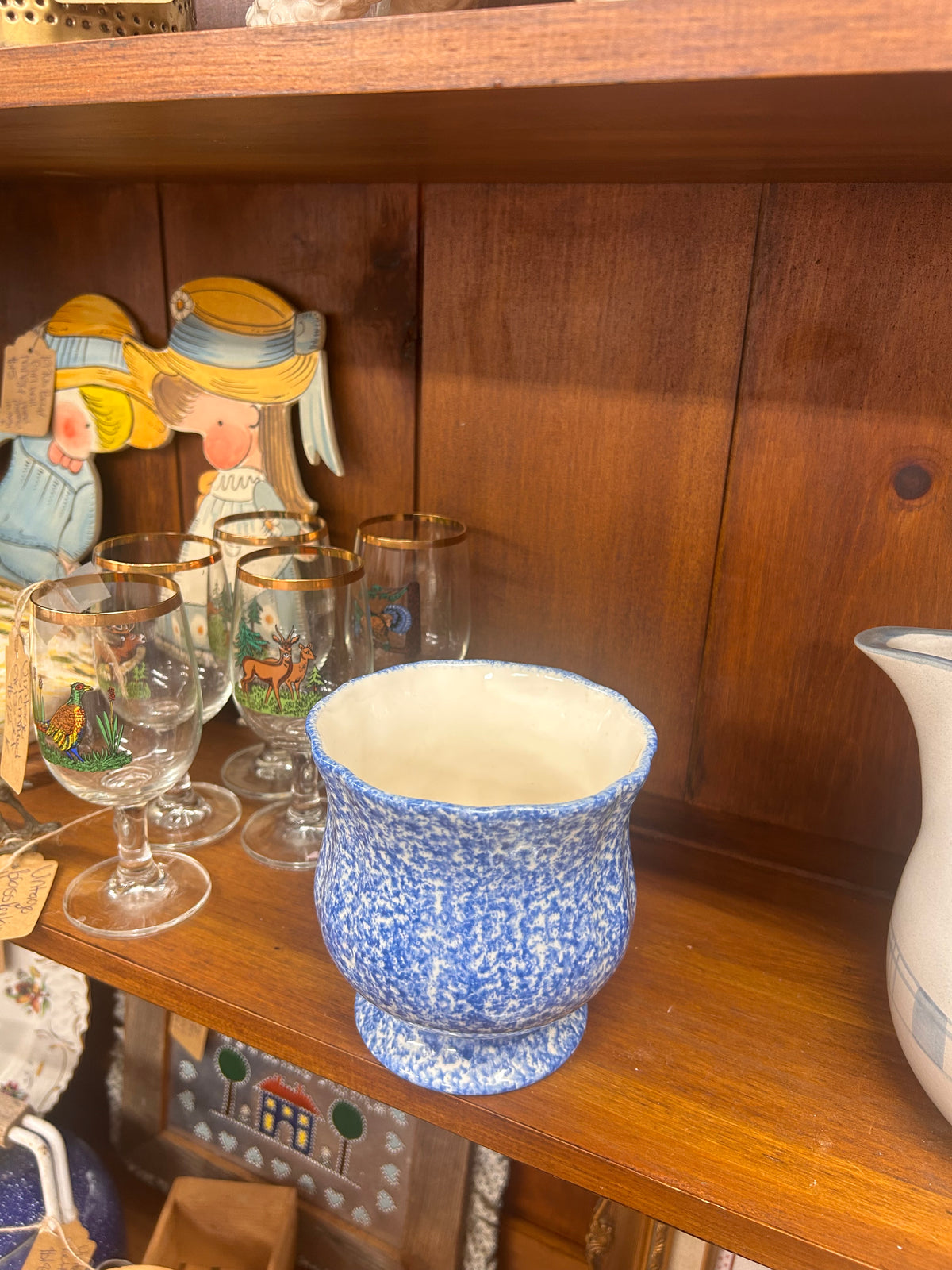 Vintage Blue Spongeware Planter