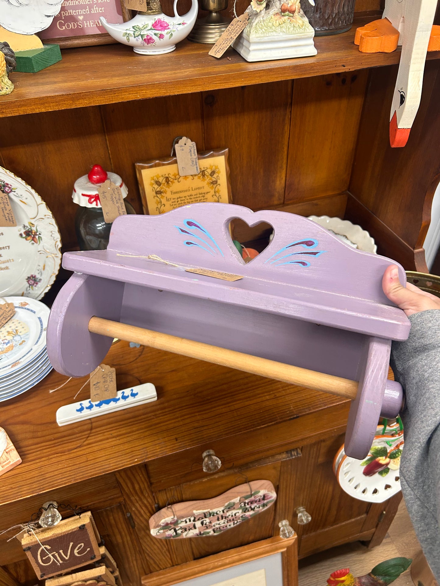 Vintage Purple Heart Shelf/Towel Holder