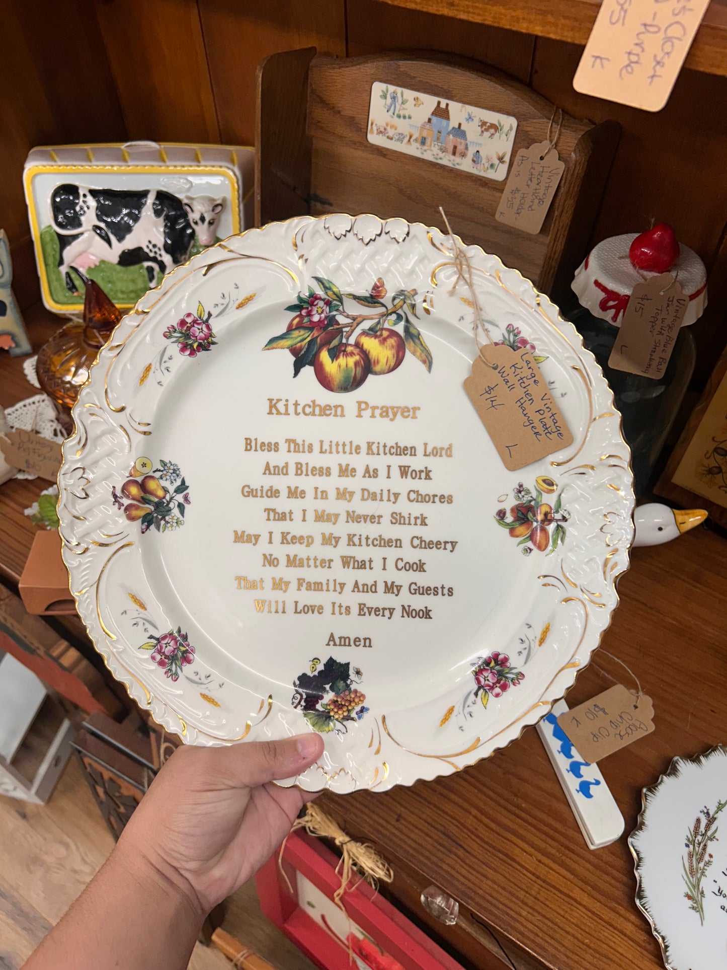 Vintage Large Kitchen Prayer Plate Wall Hanger