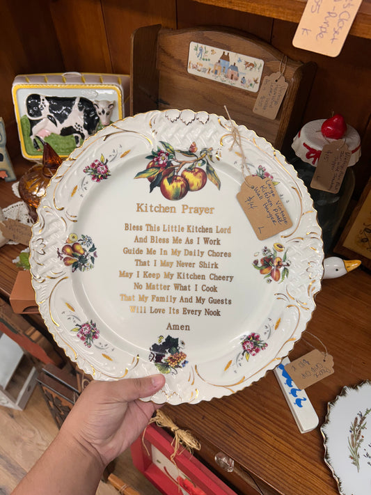 Vintage Large Kitchen Prayer Plate Wall Hanger