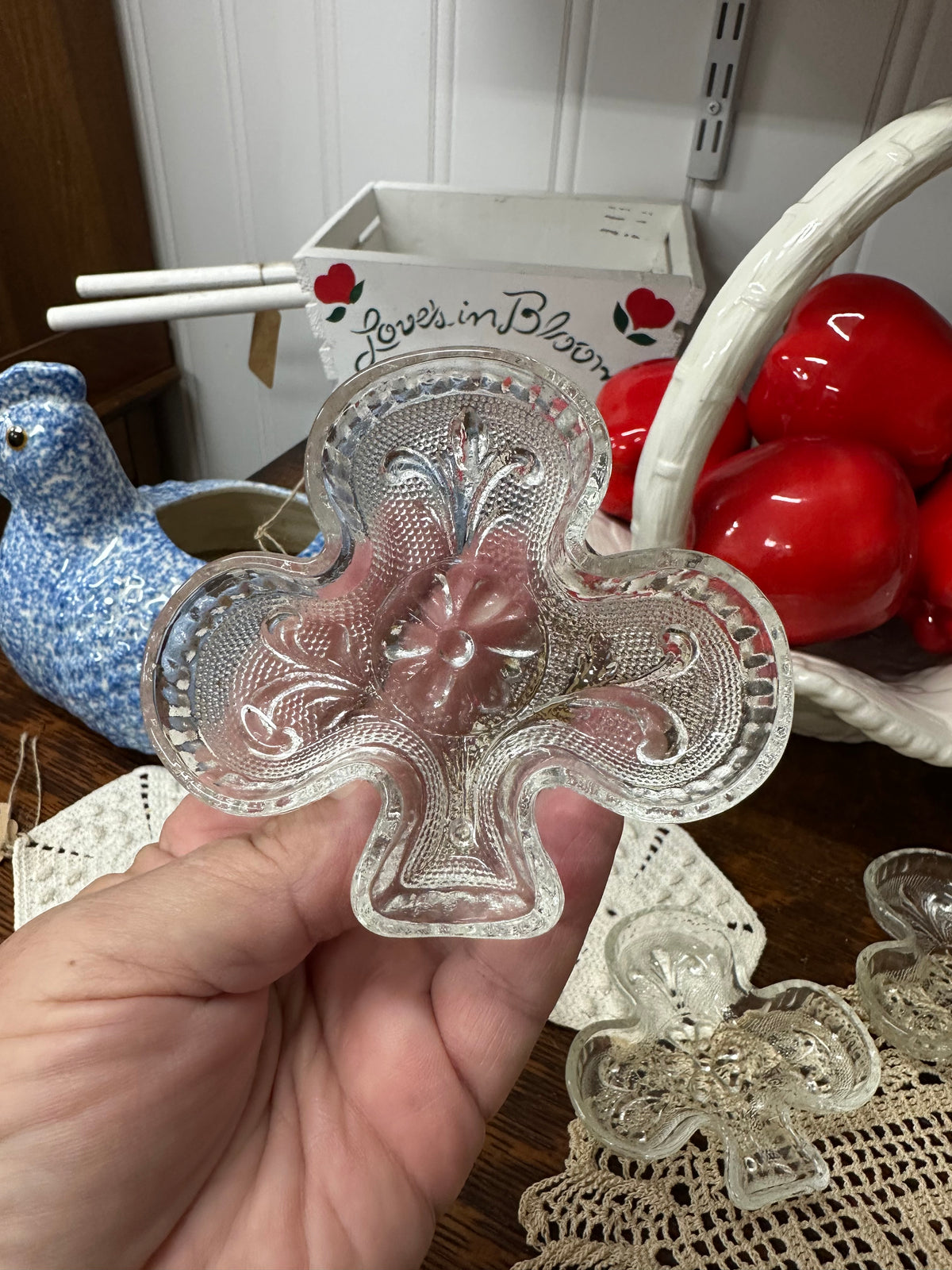 Vintage Indiana Tiara Sandwich Glass Clover Candy/Nit Dish Set