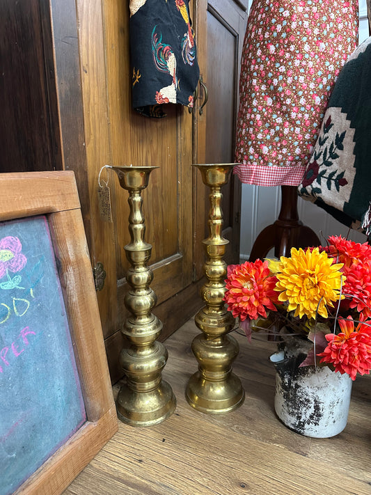Vintage HOMCO Brass Candlesticks W/ Patina Set - 18” Tall - Local Pickup Only