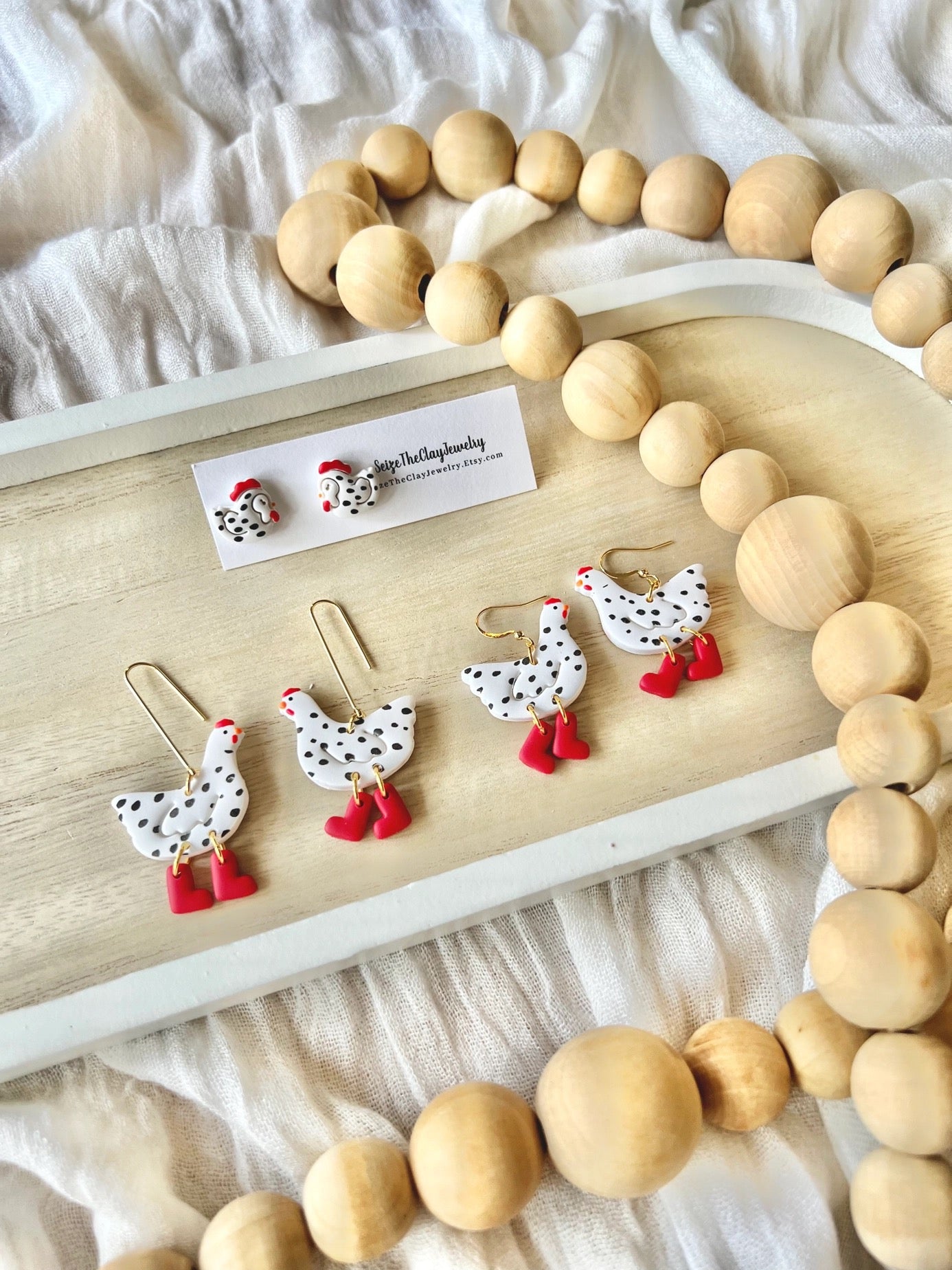 Chicken Clay Earrings - Left Style  Only