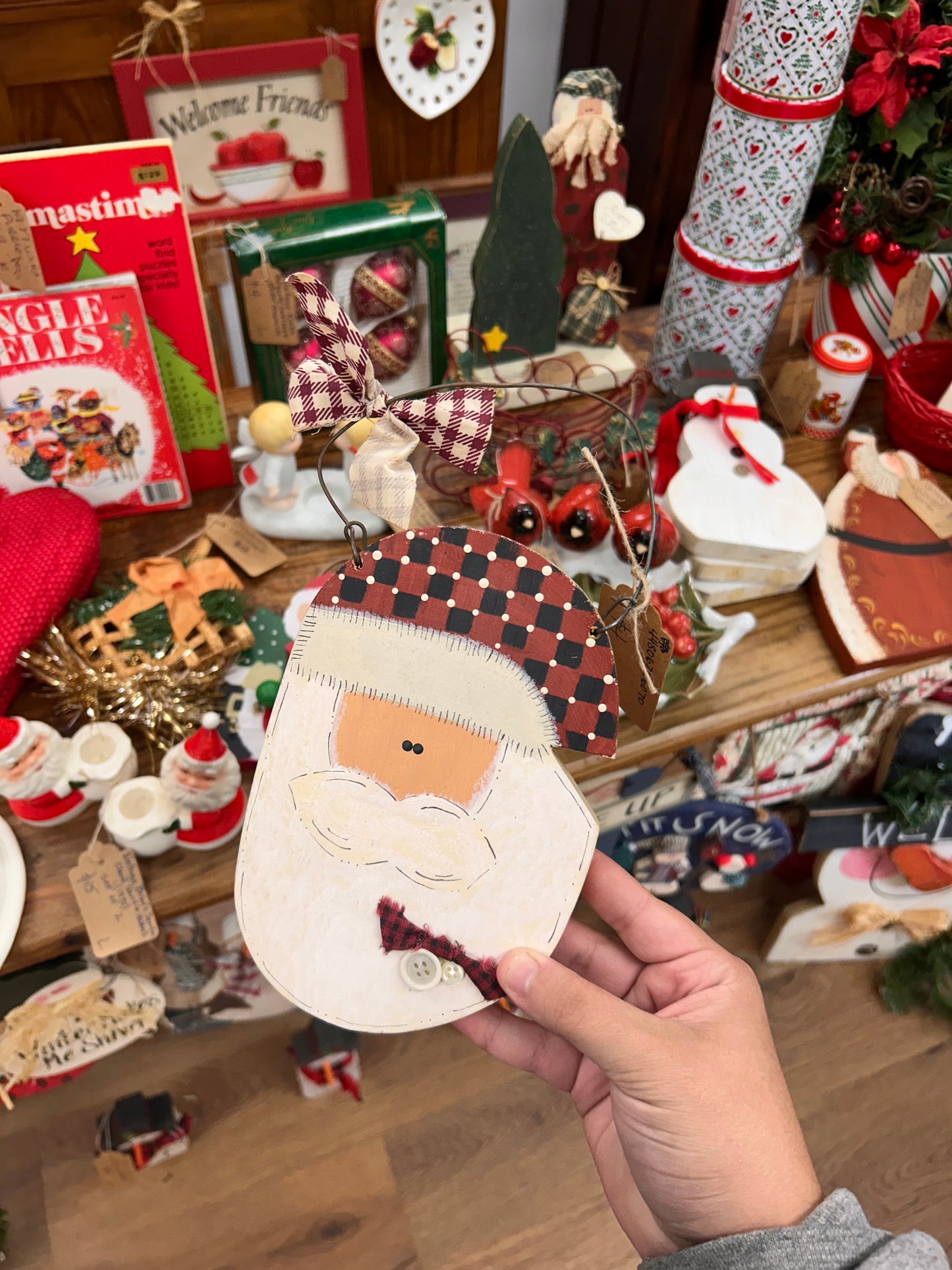 Vintage Wooden Santa Wall Hanger
