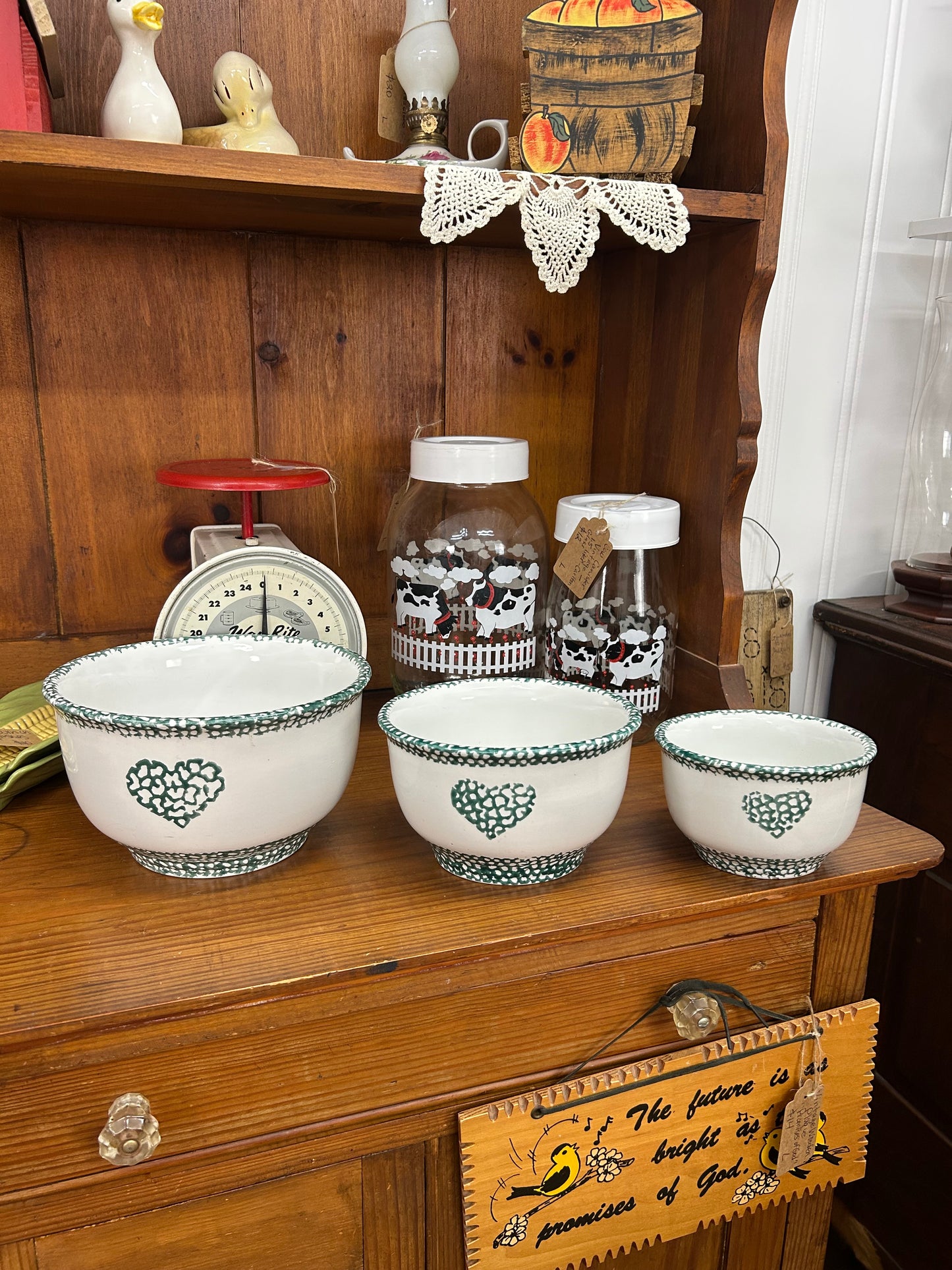 Vintage Green Heart Nesting Bowl