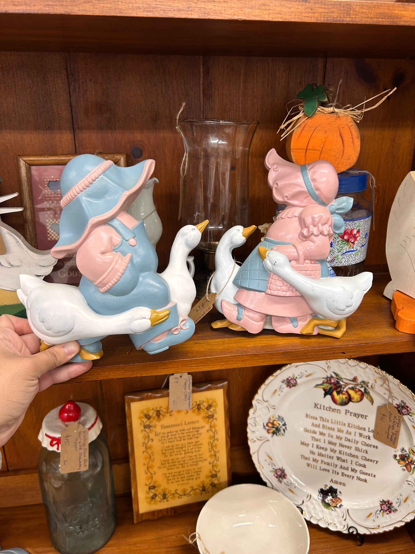 Vintage Burwood Boy & Girl With Goose Wall Hangers