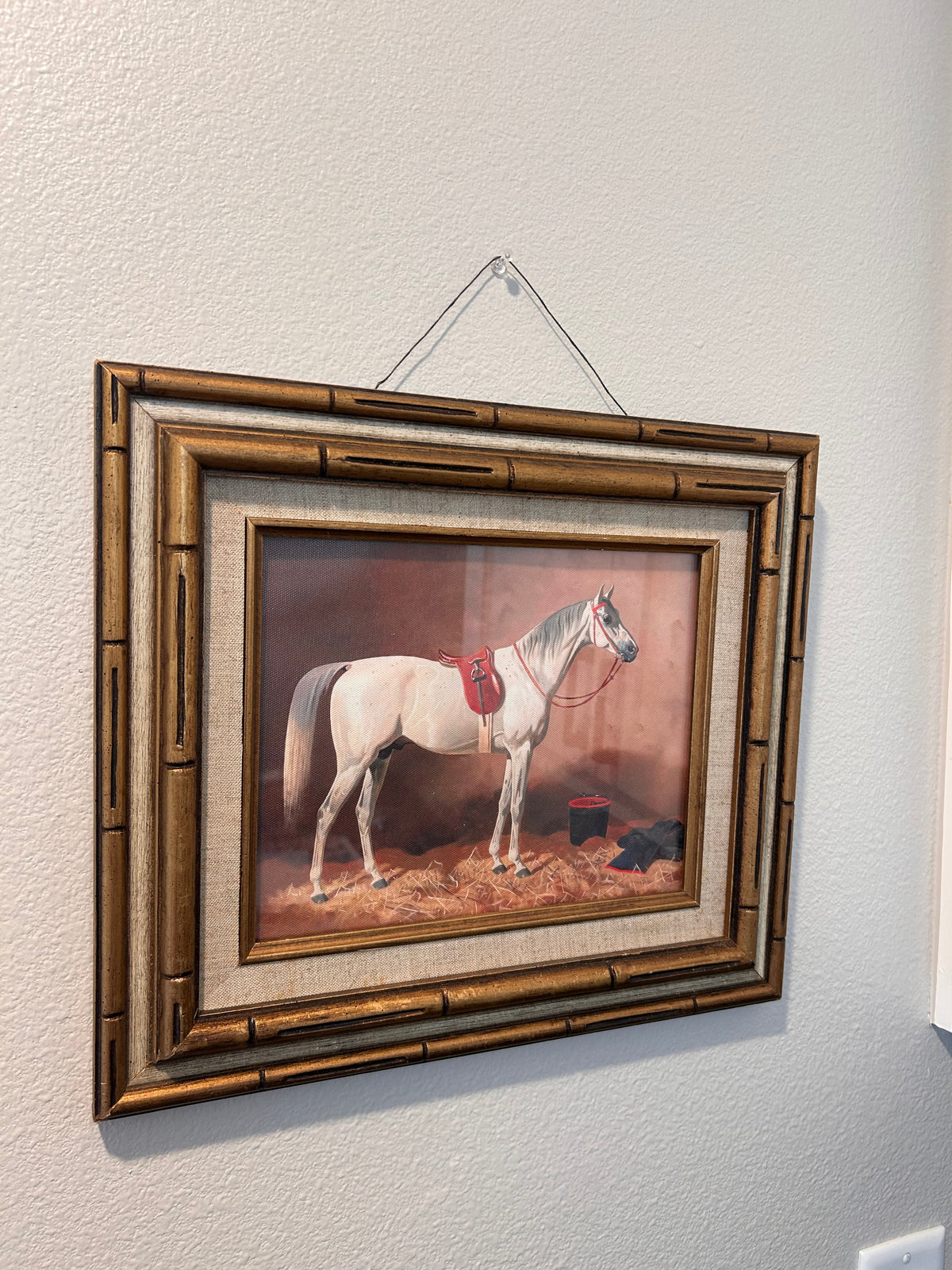 Vintage Bamboo Frame W/ Horse Print