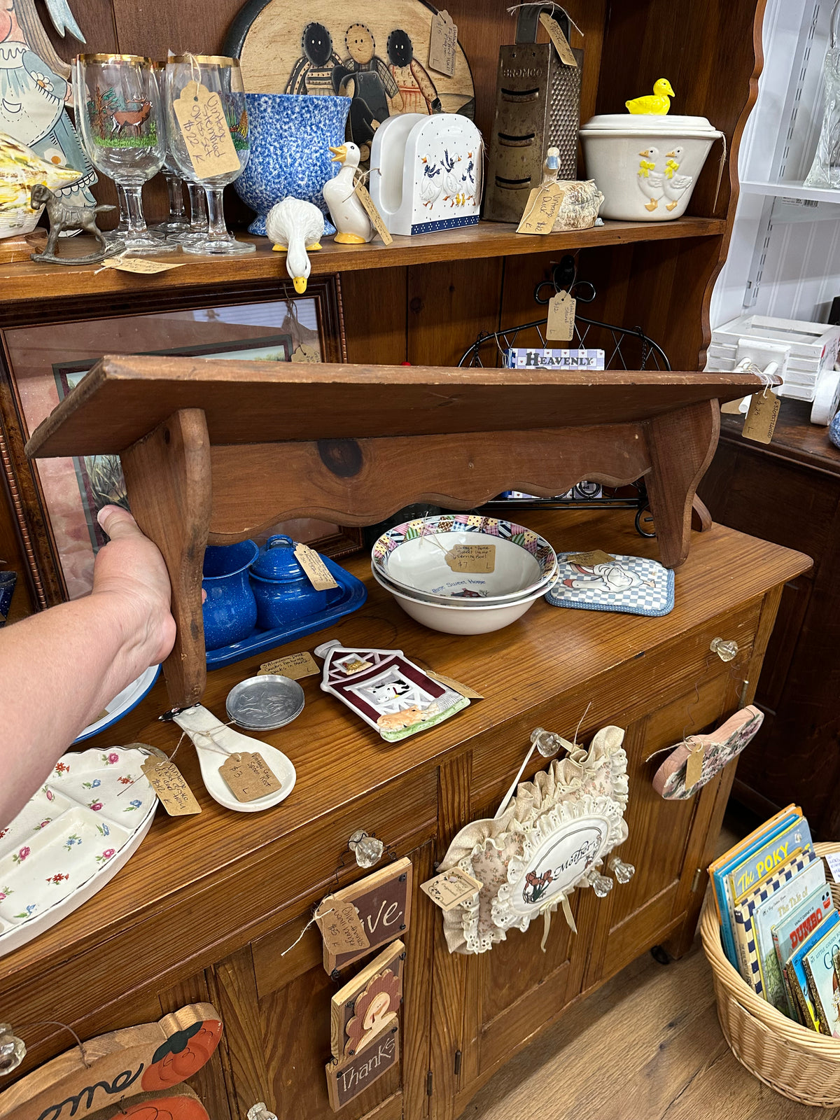 Vintage Wooden Shelf W/ Plate Rack - Approx. 3ft Long - Local Pickup Only