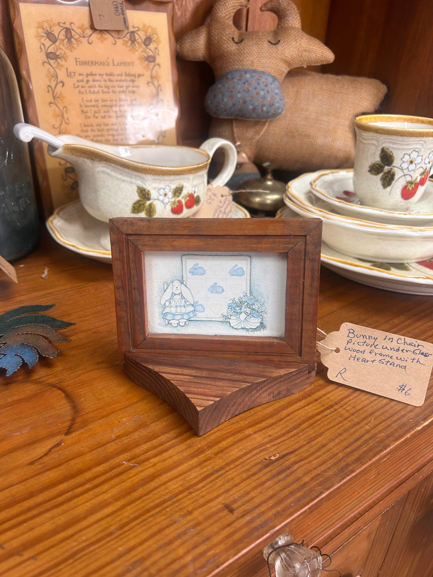 Bunny On A Chair Wooden Frame With Heart Stand