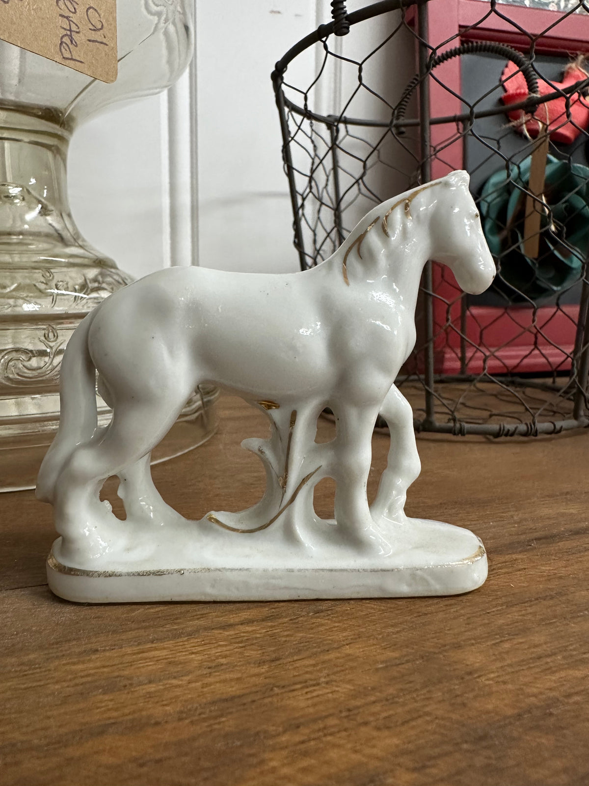Vintage Porcelain Horse With Gold Trim