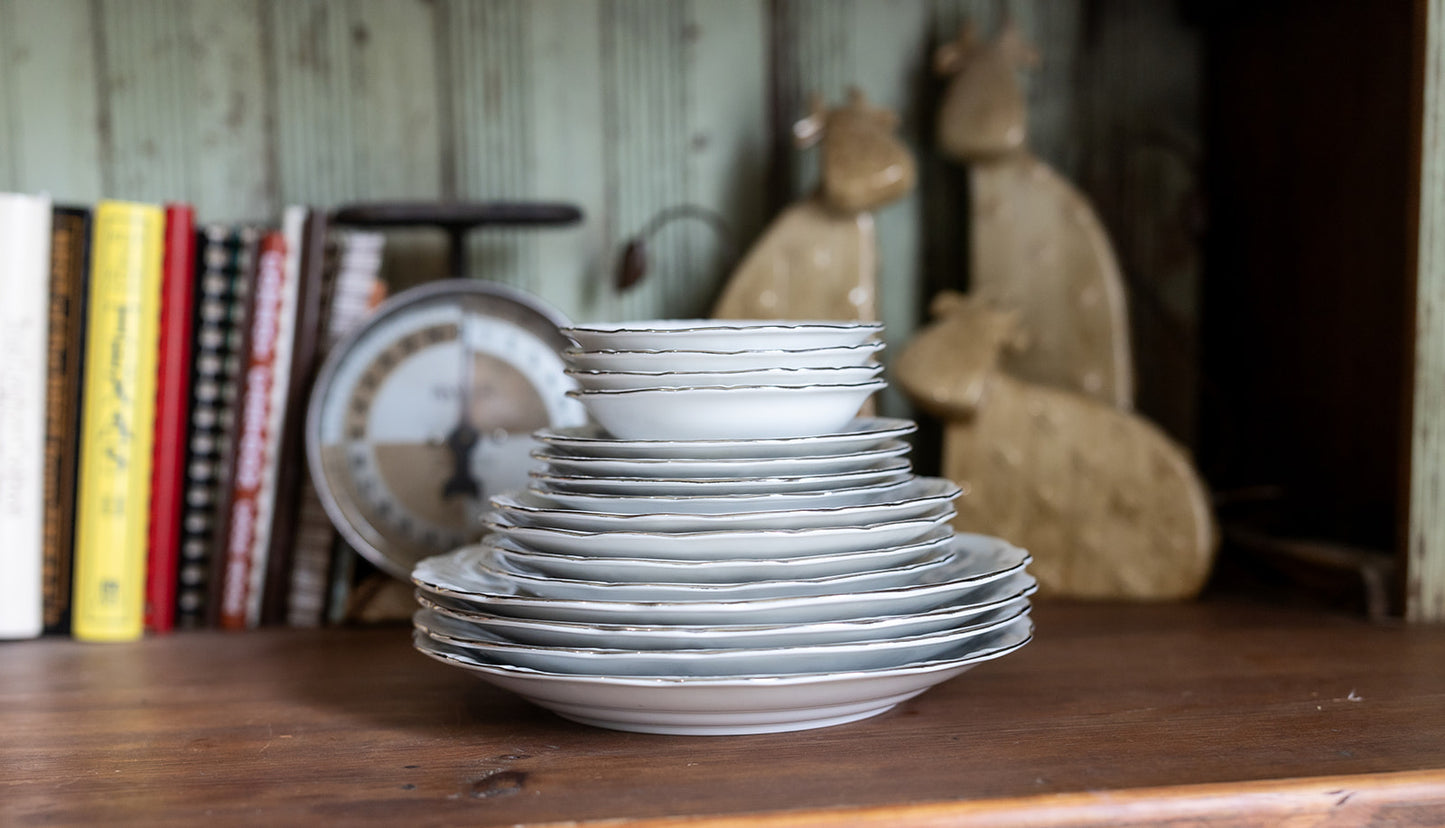 Blue + Silver Floral Plate Set