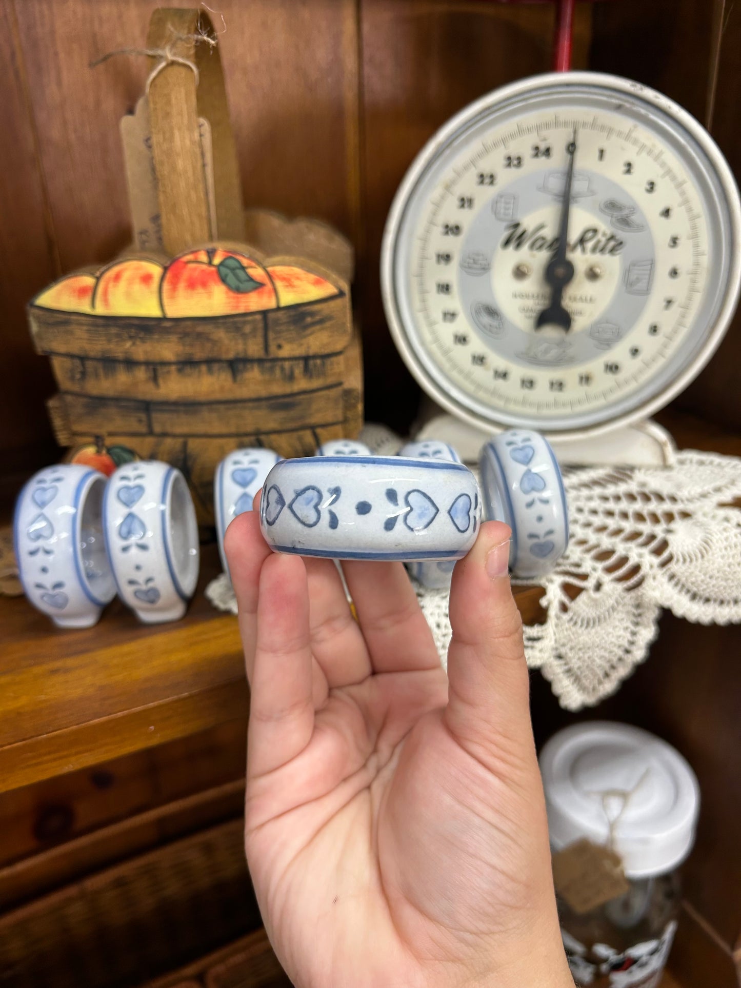 Vintage Blue Heart Napkin Rings - Set of 7