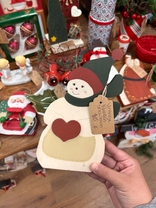 Vintage Wooden Snowman