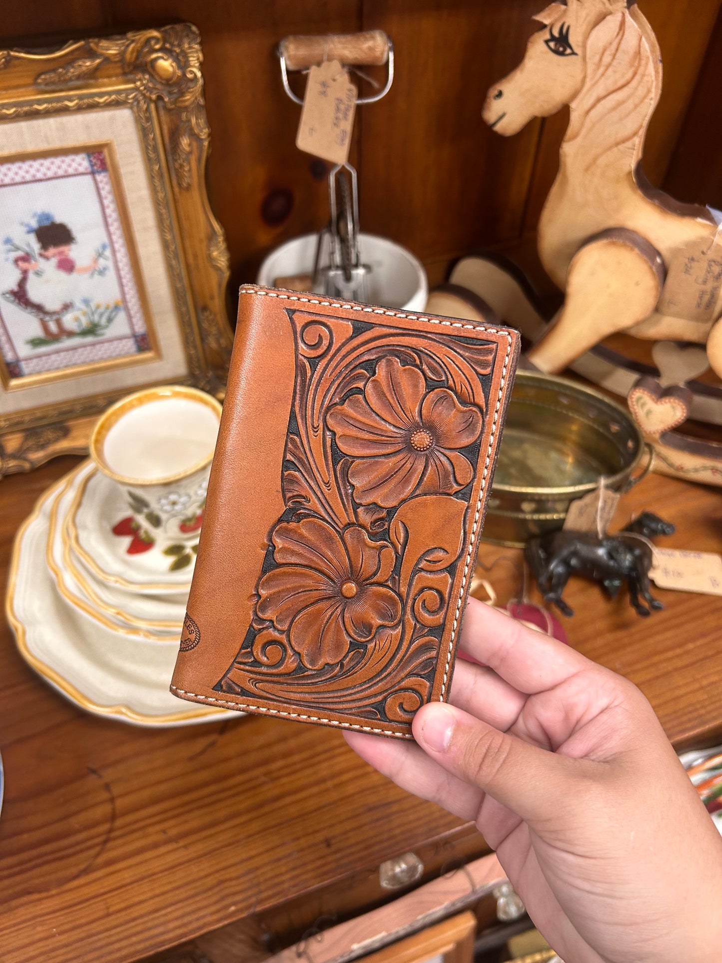 Handtooled Leather Refillable Notebook Holder - 4” x 6”