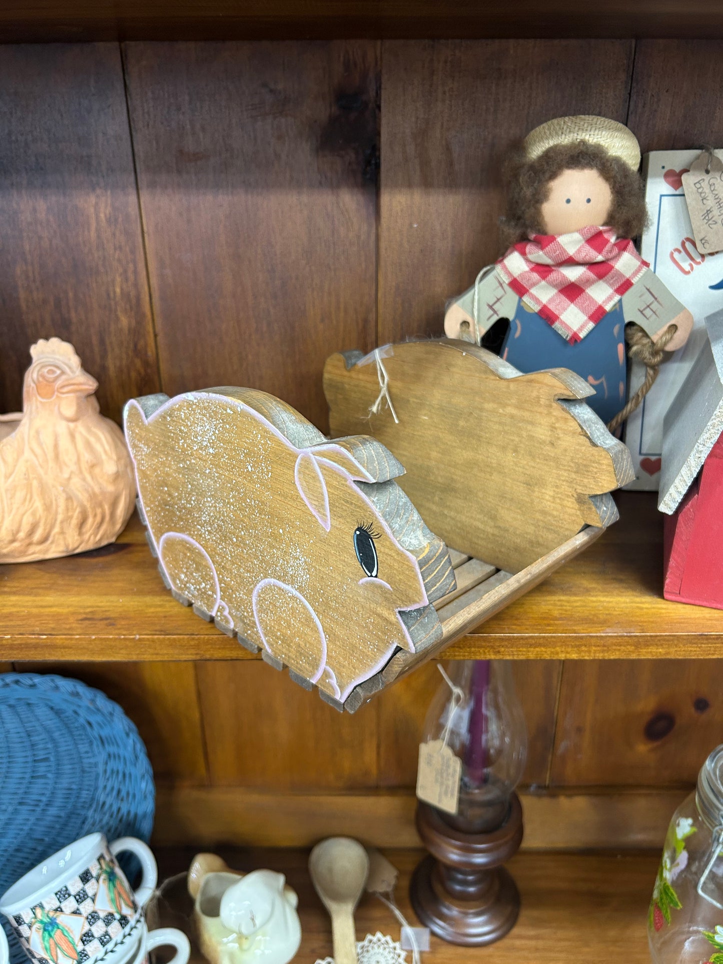 Vintage Wooden Pig Basket