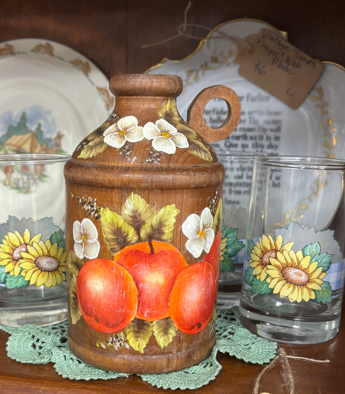 1970s Handpainted Wooden Jug