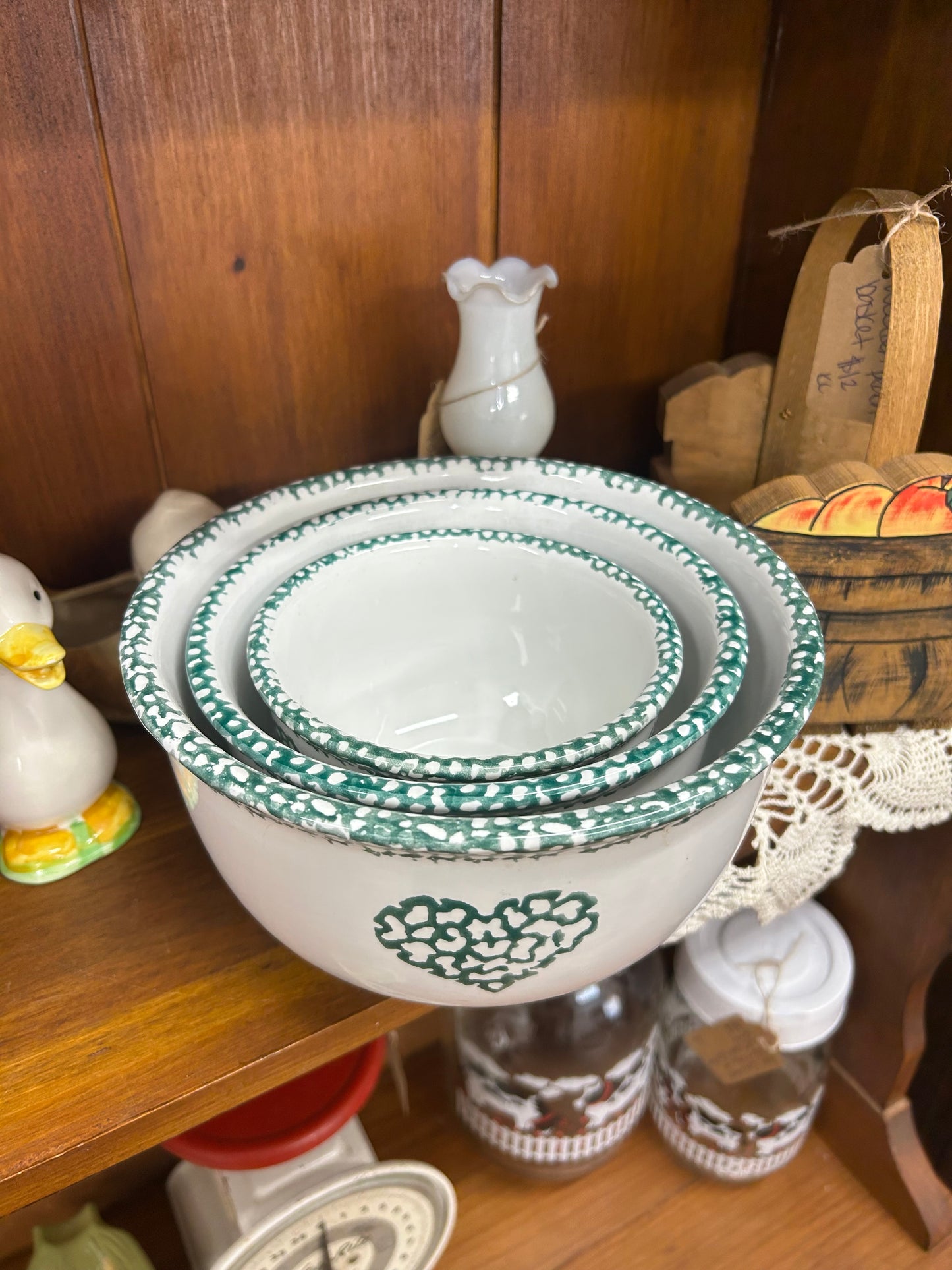 Vintage Green Heart Nesting Bowl
