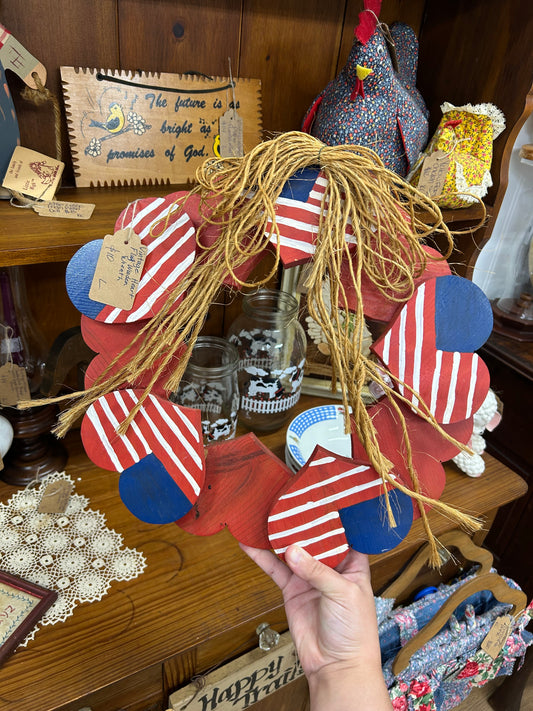 Vintage Heart Flag Wooden Wreath