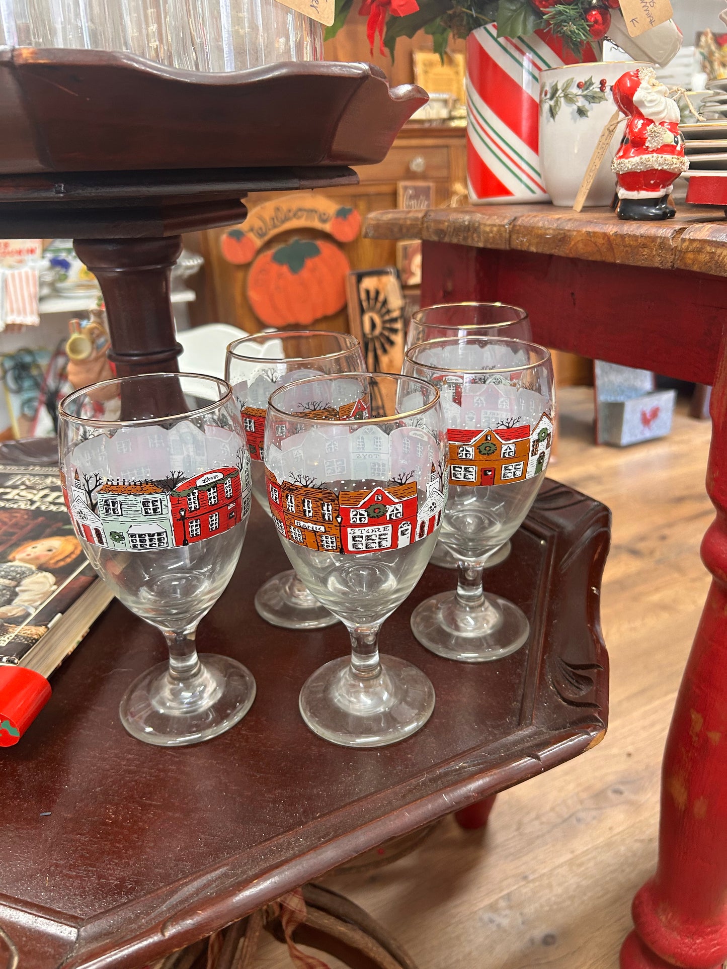 Vintage Libby Christmas Village Glasses - Set Of 5