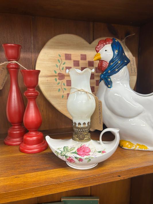 Vintage Porcelain Rose Miniature Oil Lamp