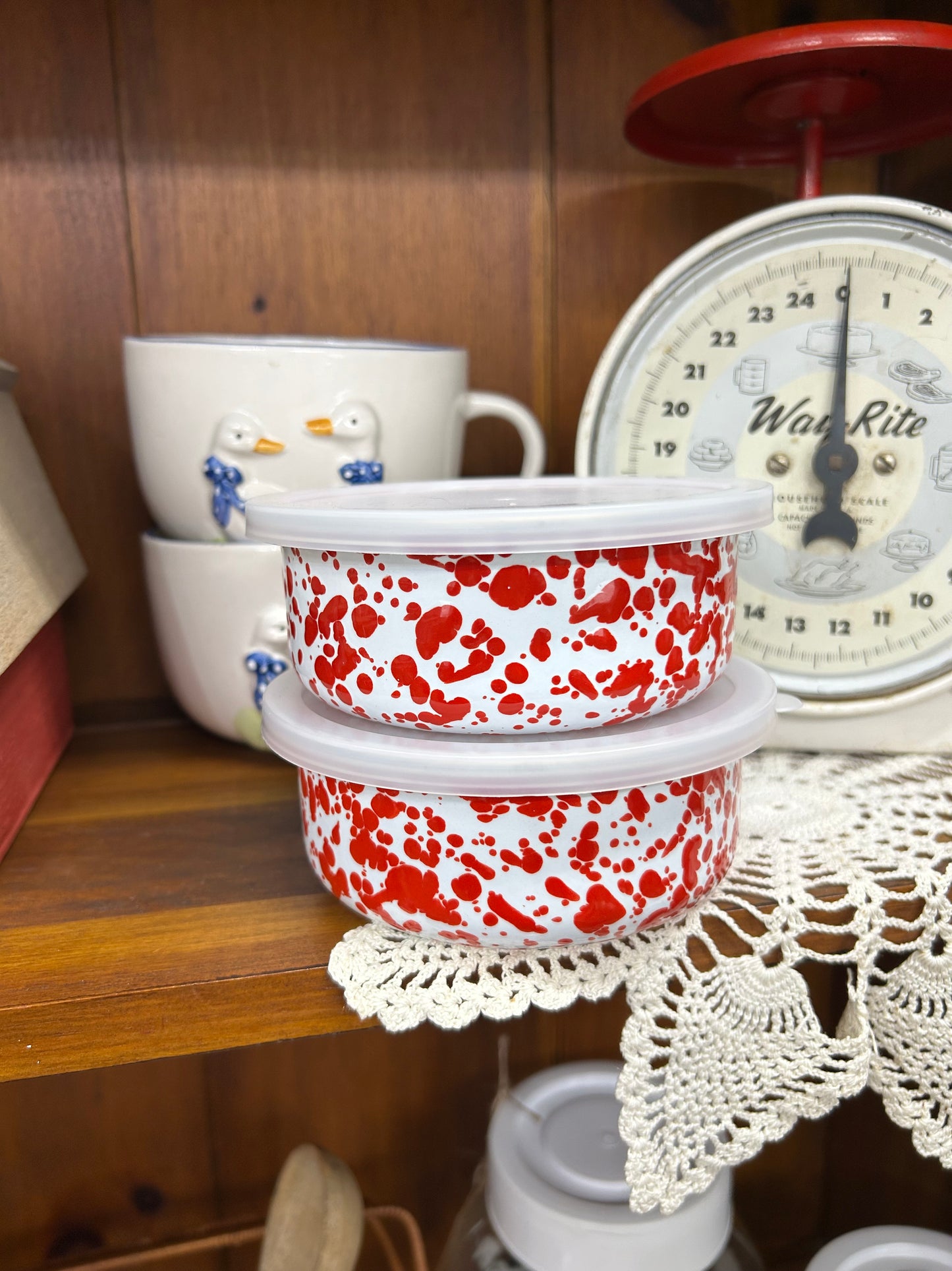 Red Splatterware Food Containers - Set Of 2 - NEW
