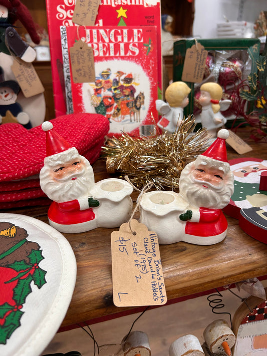 Vintage Brinn’s Santa Claus Candle Holder Set