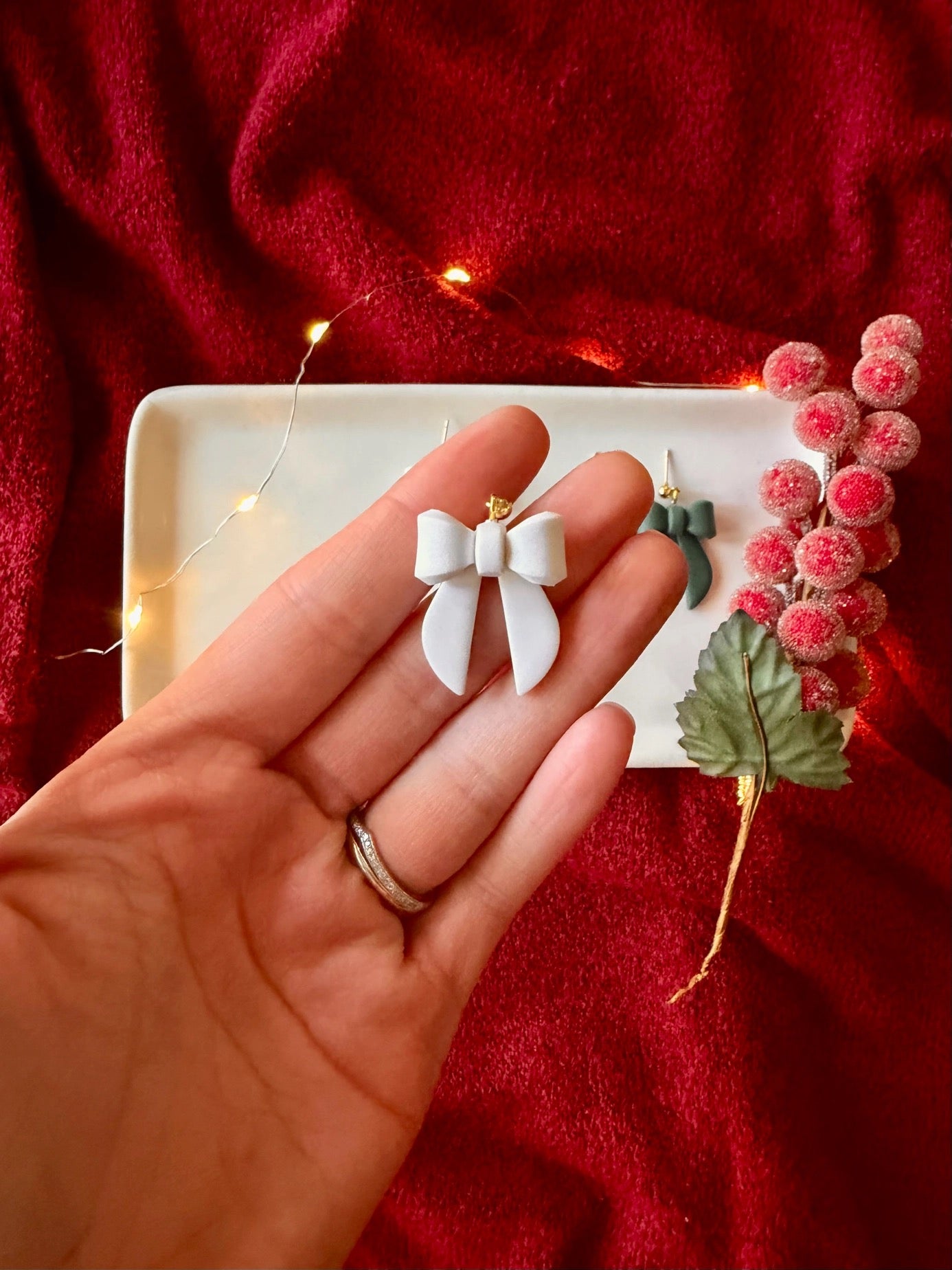 Clay White Pearl Bow Earrings