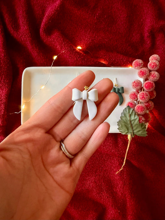 Clay White Pearl Bow Earrings