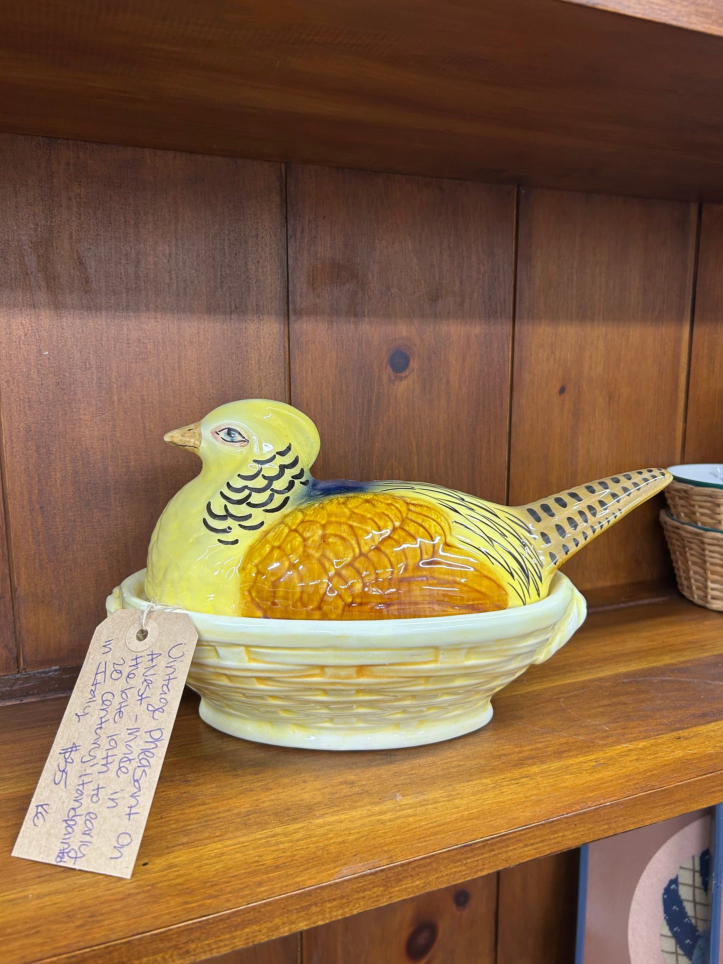 Vintage Pheasant On A Nest - Made in the late 19th to early 20th century - Hand Painted In Italy