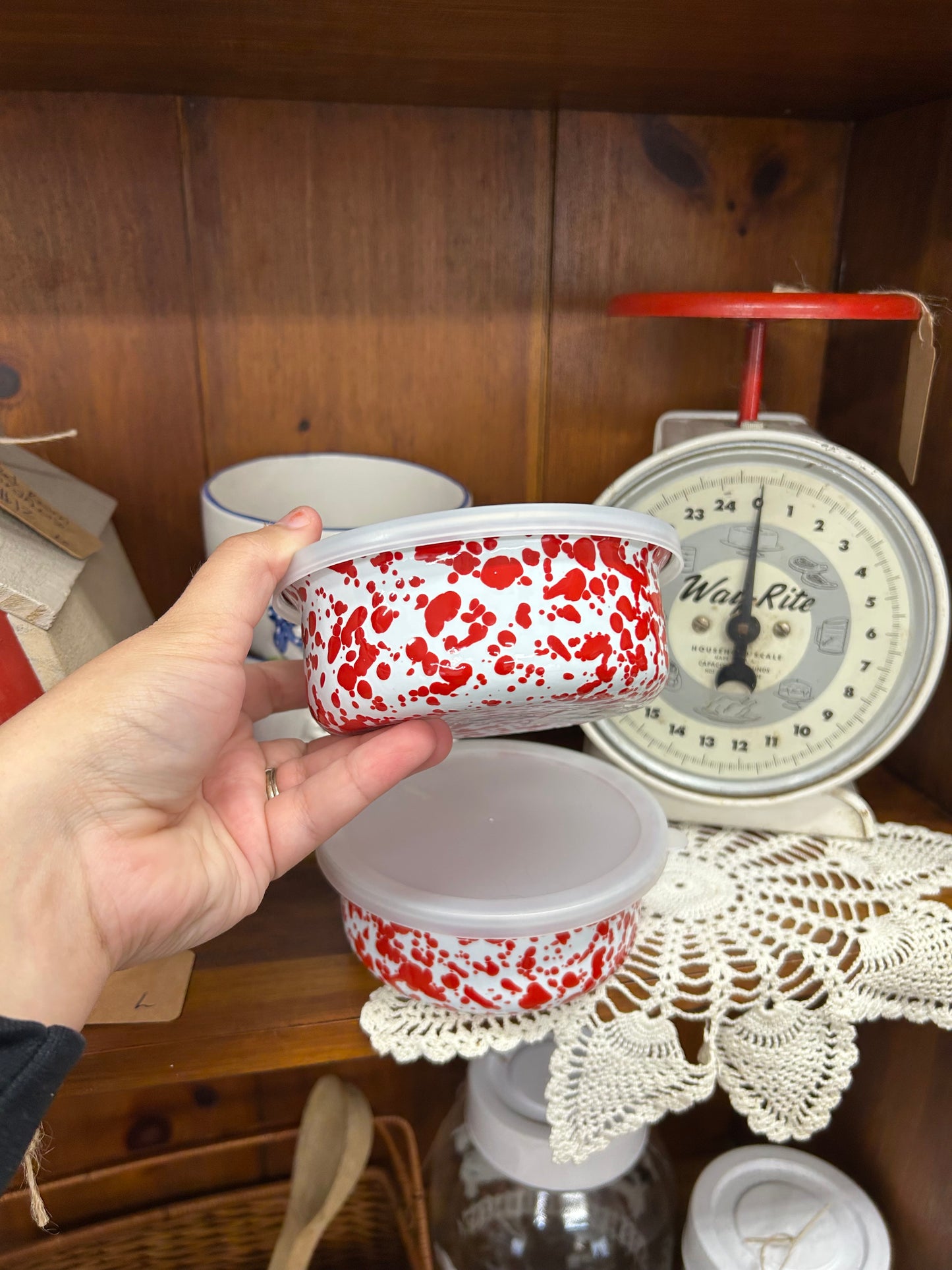 Red Splatterware Food Containers - Set Of 2 - NEW