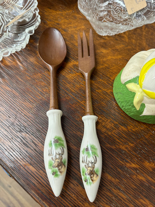 Vintage Deer Wooden Serving Utensils