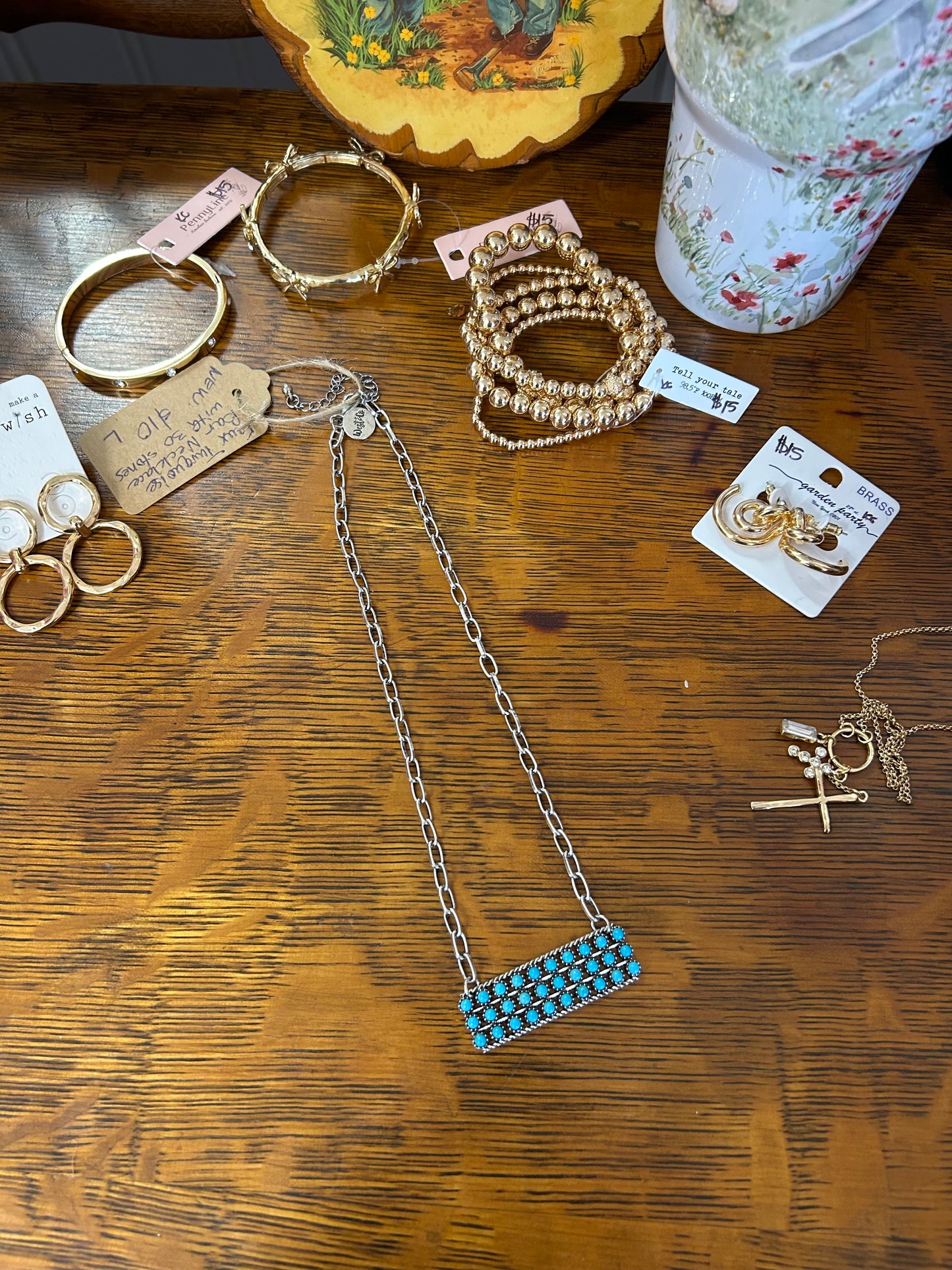 Faux Turquoise Bar Necklace