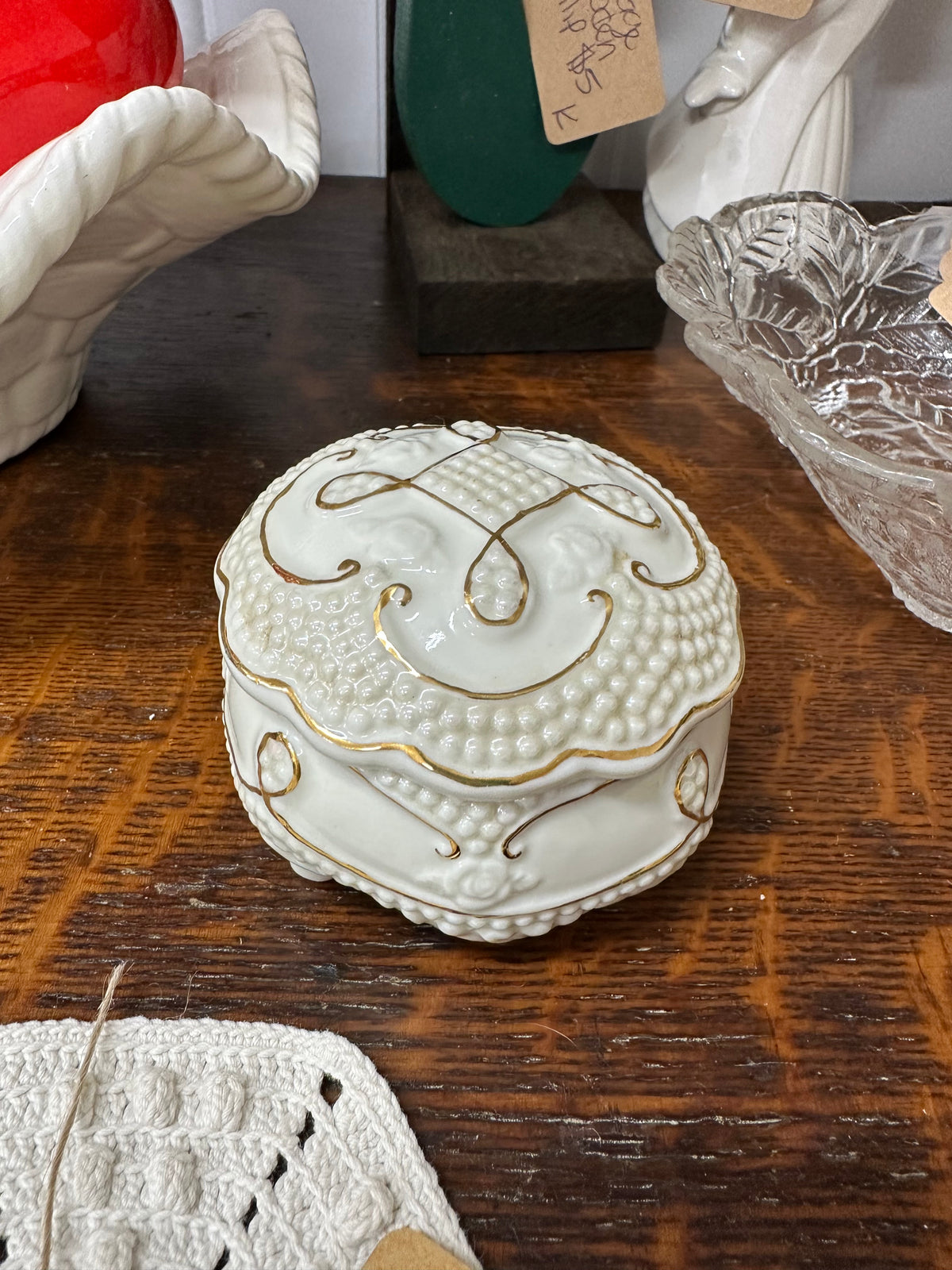 Vintage Porcelain Gold Trim Trinket Box