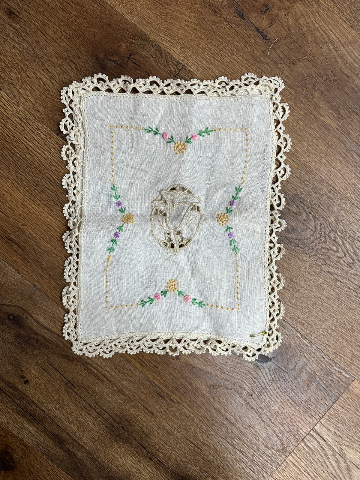 Vintage Hand Embroidered Linen Doilies - Set Of 2