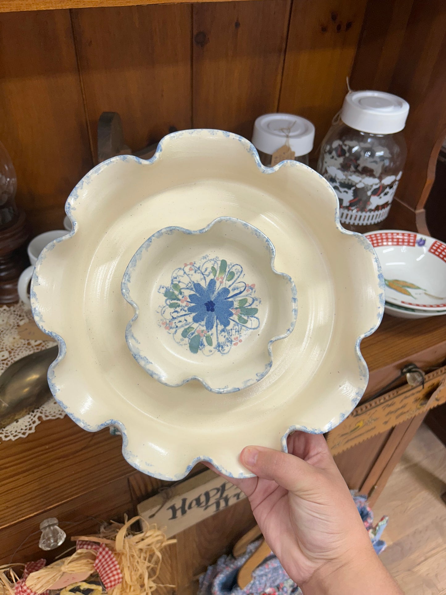 Vintage Floral Chip/Dip Pottery