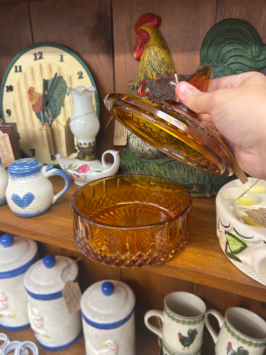 Vintage Indiana Glass Amber Princess Pattern Candy Dish