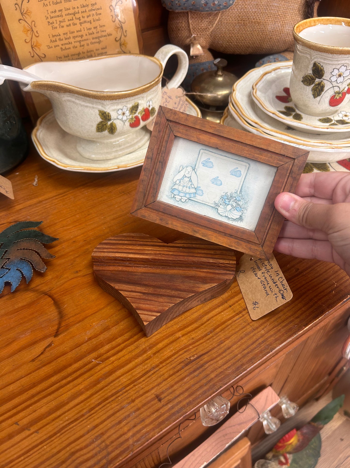 Bunny On A Chair Wooden Frame With Heart Stand