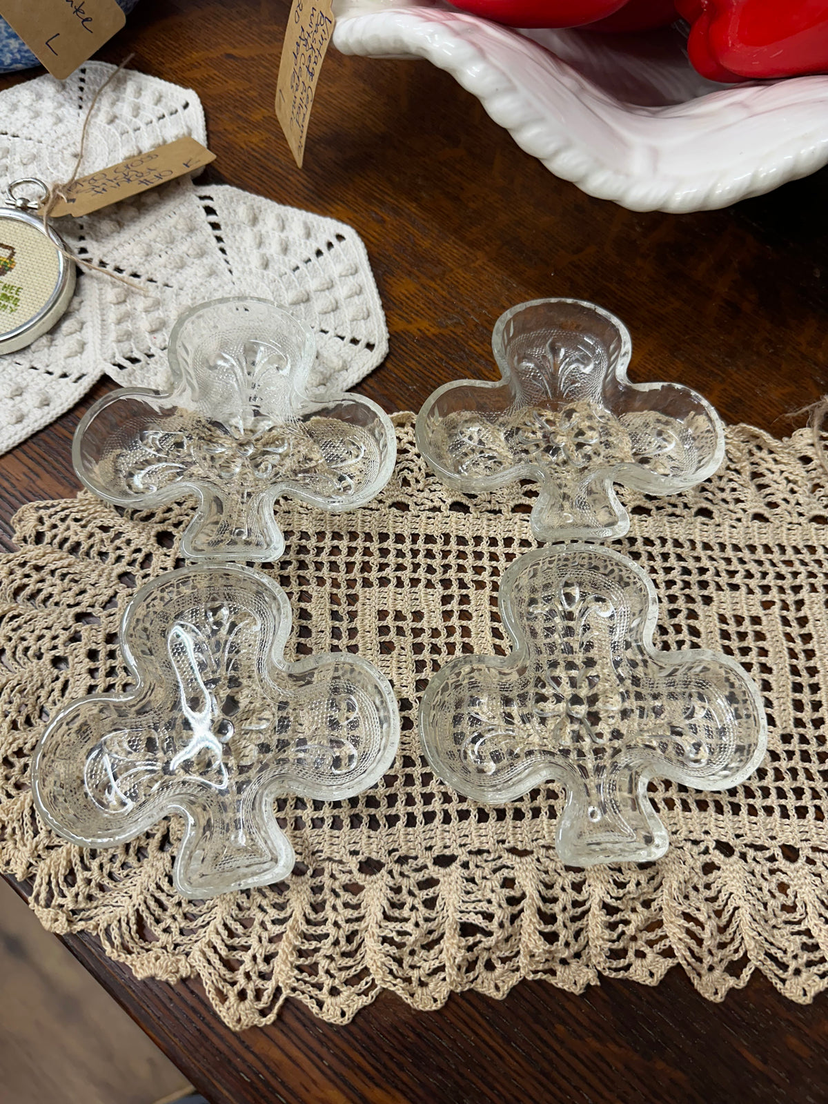Vintage Indiana Tiara Sandwich Glass Clover Candy/Nit Dish Set