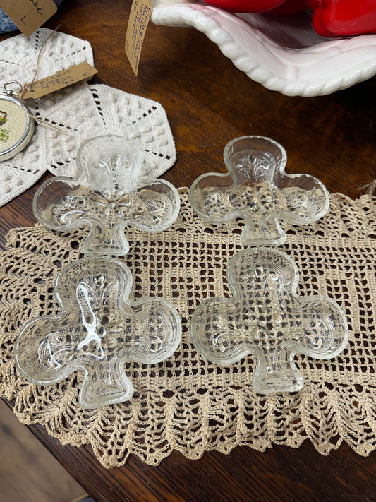 Vintage Indiana Tiara Sandwich Glass Clover Candy/Nut Dish Set