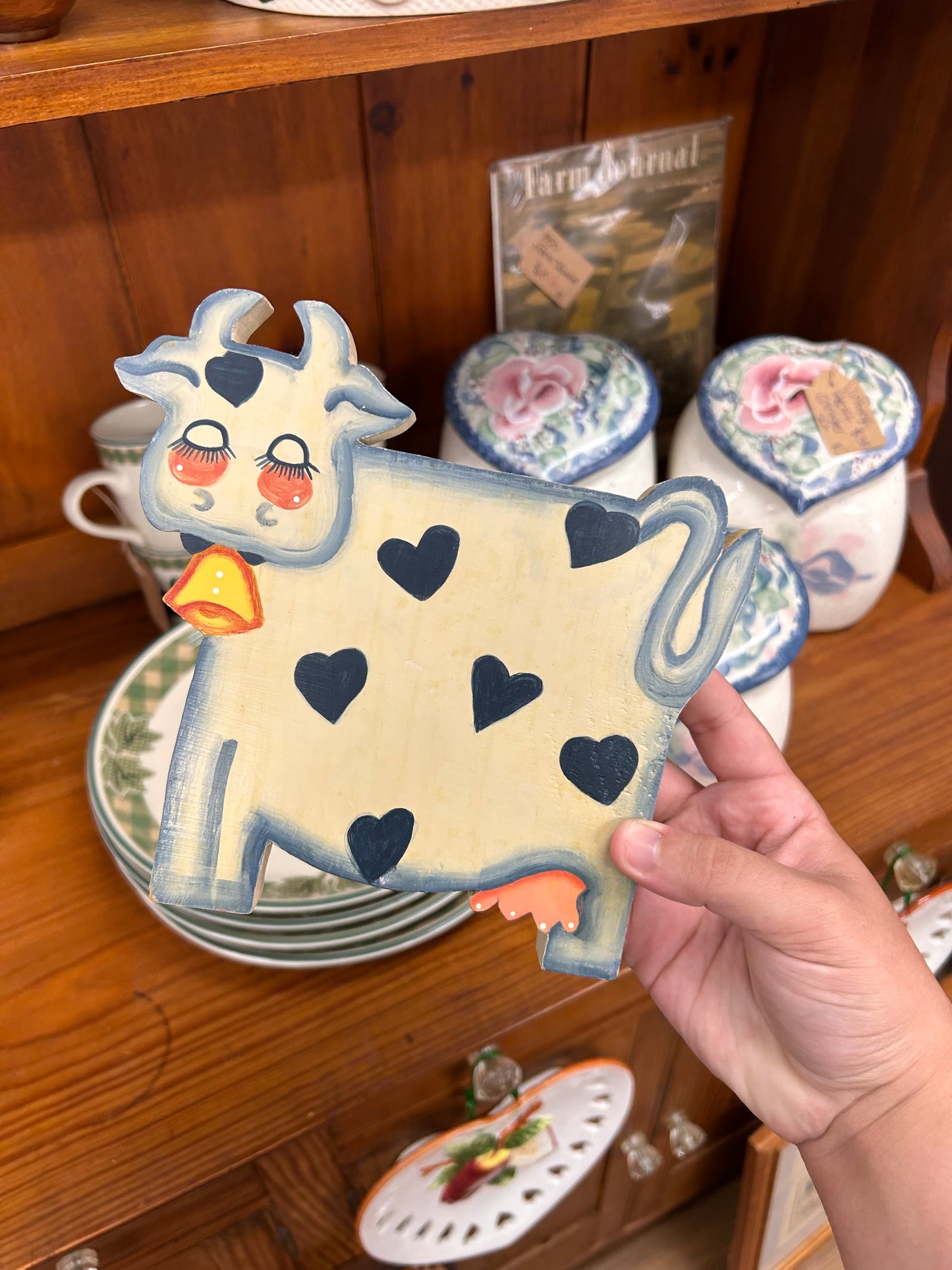 Vintage Wooden Standing Cow