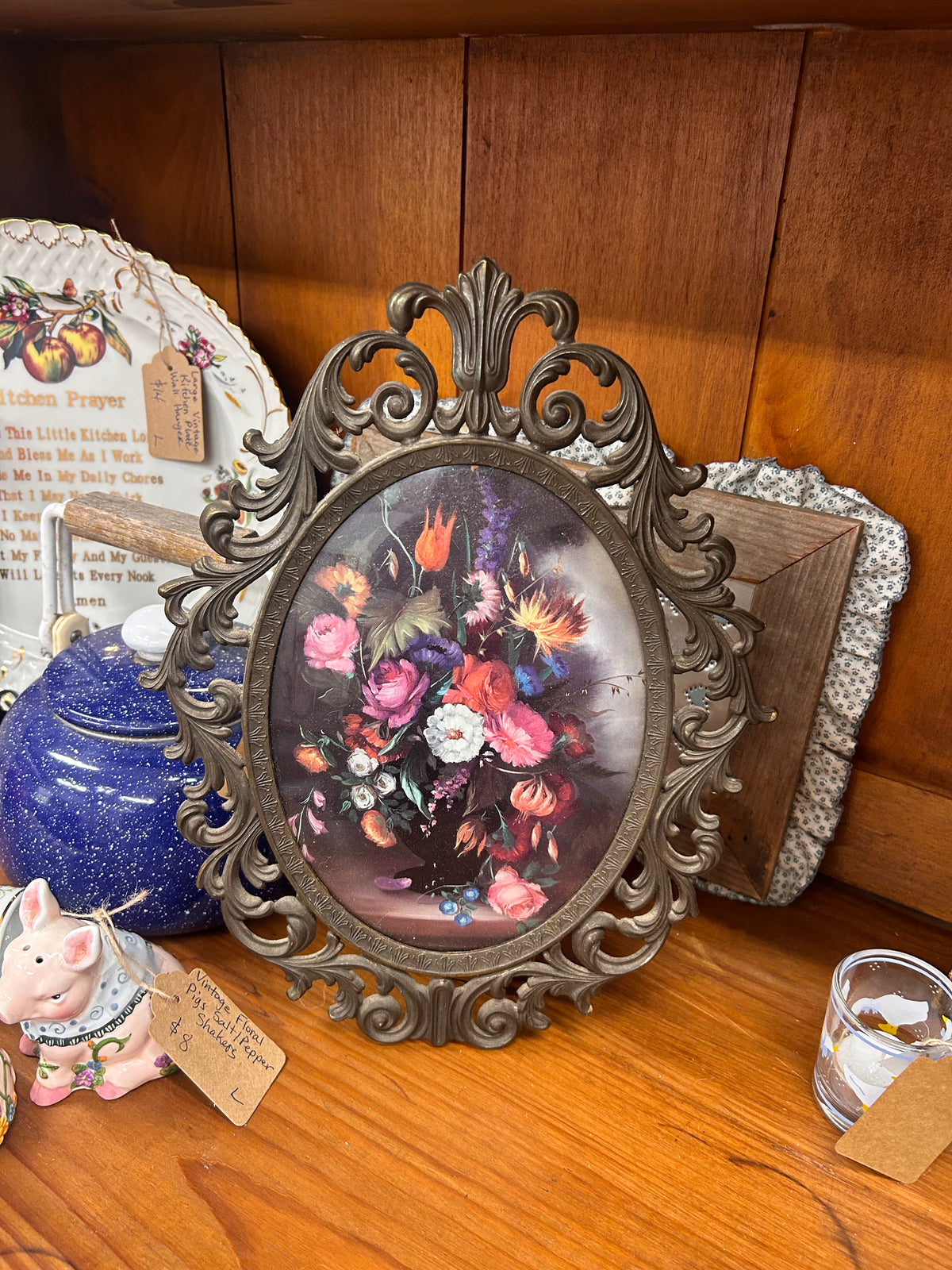 Vintage Pair Of Floral Prints In Brass Frames