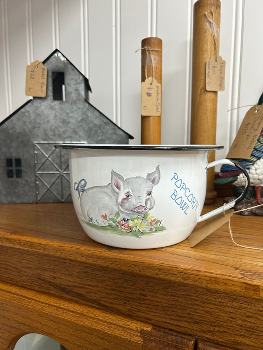 Vintage Daugherty Studio Enamelware Popcorn Bowl