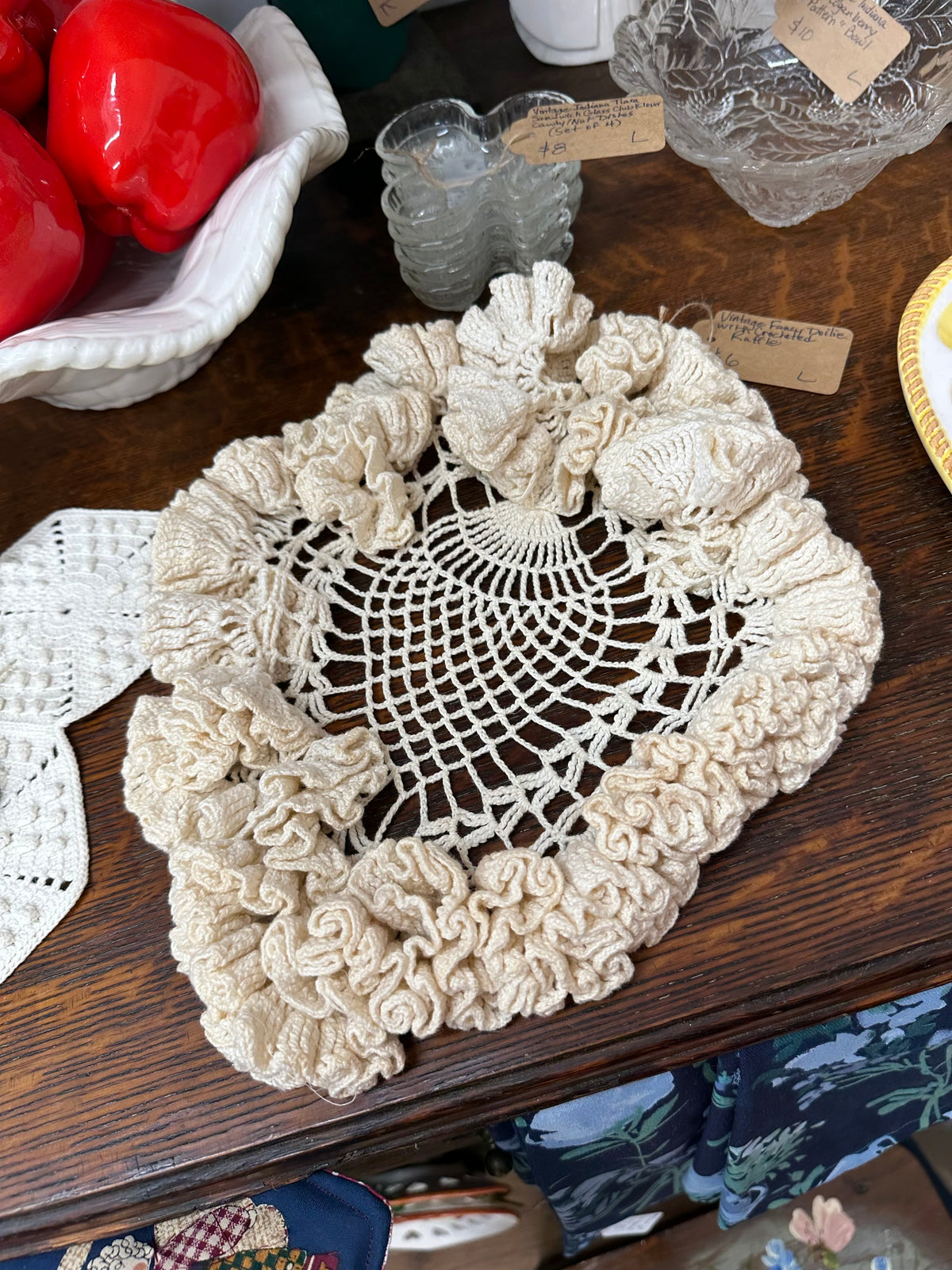 Vintage Fancy Doilie W/ Crocheted Ruffle