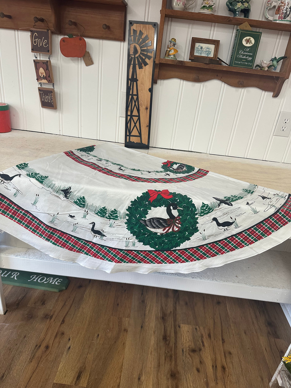 Vintage Christmas Goose Tablecloth - Approx 80 Inches Long
