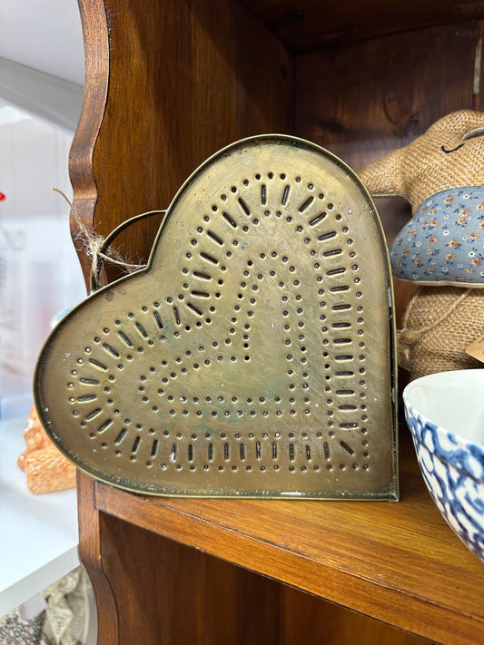Vintage Punched Brass Heart Hanger