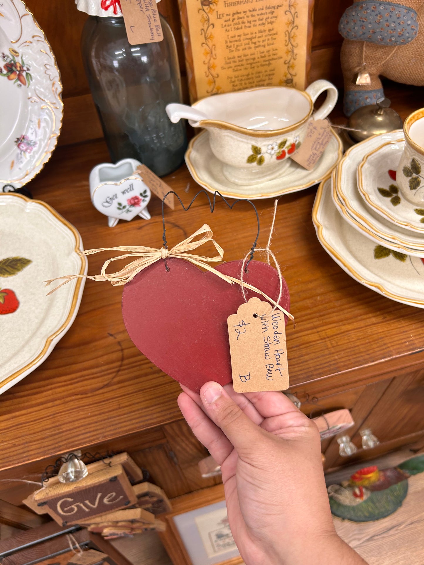 Vintage Heart With Straw Bow
