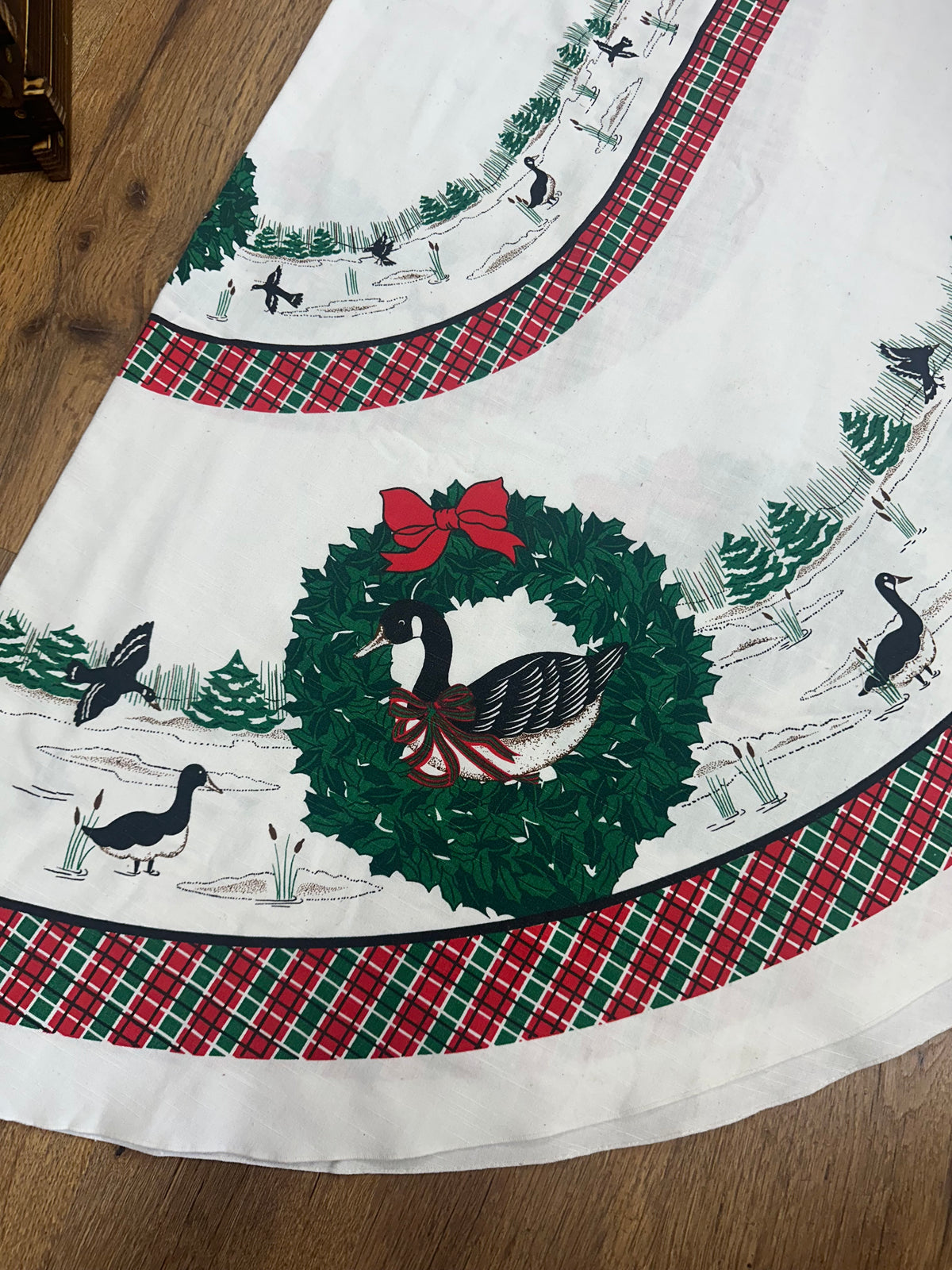 Vintage Christmas Goose Tablecloth - Approx 80 Inches Long