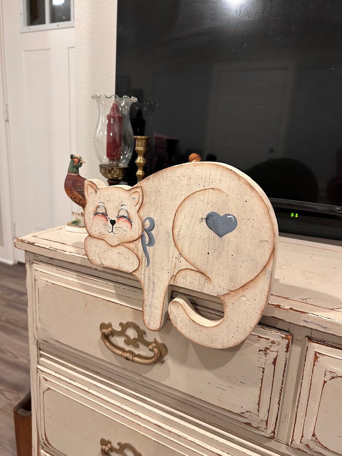 Vintage Wooden Cat Shelf Sitter