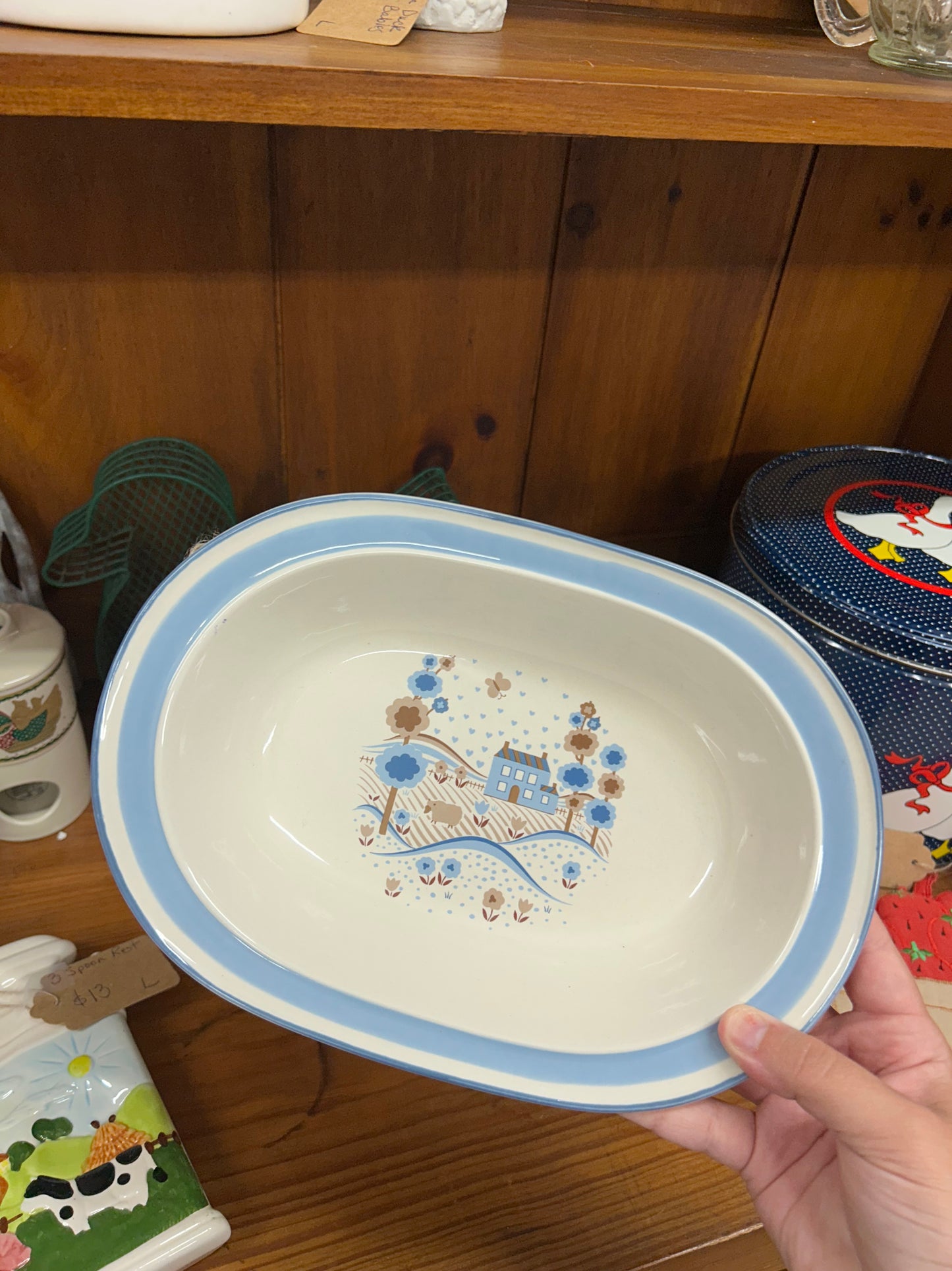 Vintage Hearthside Stoneware Farm Scene Serving Bowl